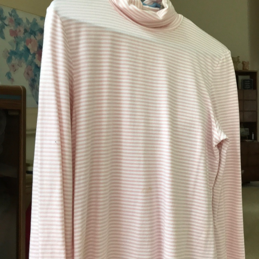 Pink and white turtle neck. Long sleeve. Cotton